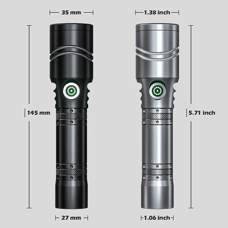 Aluminum Alloy Laser Flashlight USB-C Rechargeable 1200mAh Battery Long Range Beam Underwater Diving Hunting Search Light