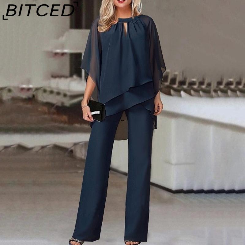 BITCED Женский модный однотонный свободный повседневный асимметричный комплект S темно-синий