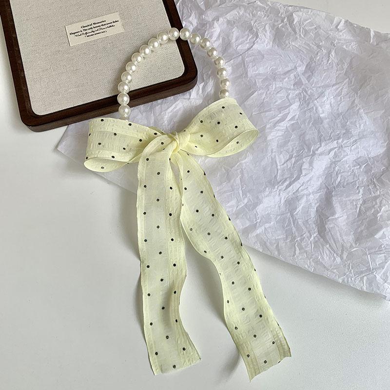 New pearl necklace floral long headband small silk scarf women's spring and summer thin collarbone chain streamer bag decorative scarf