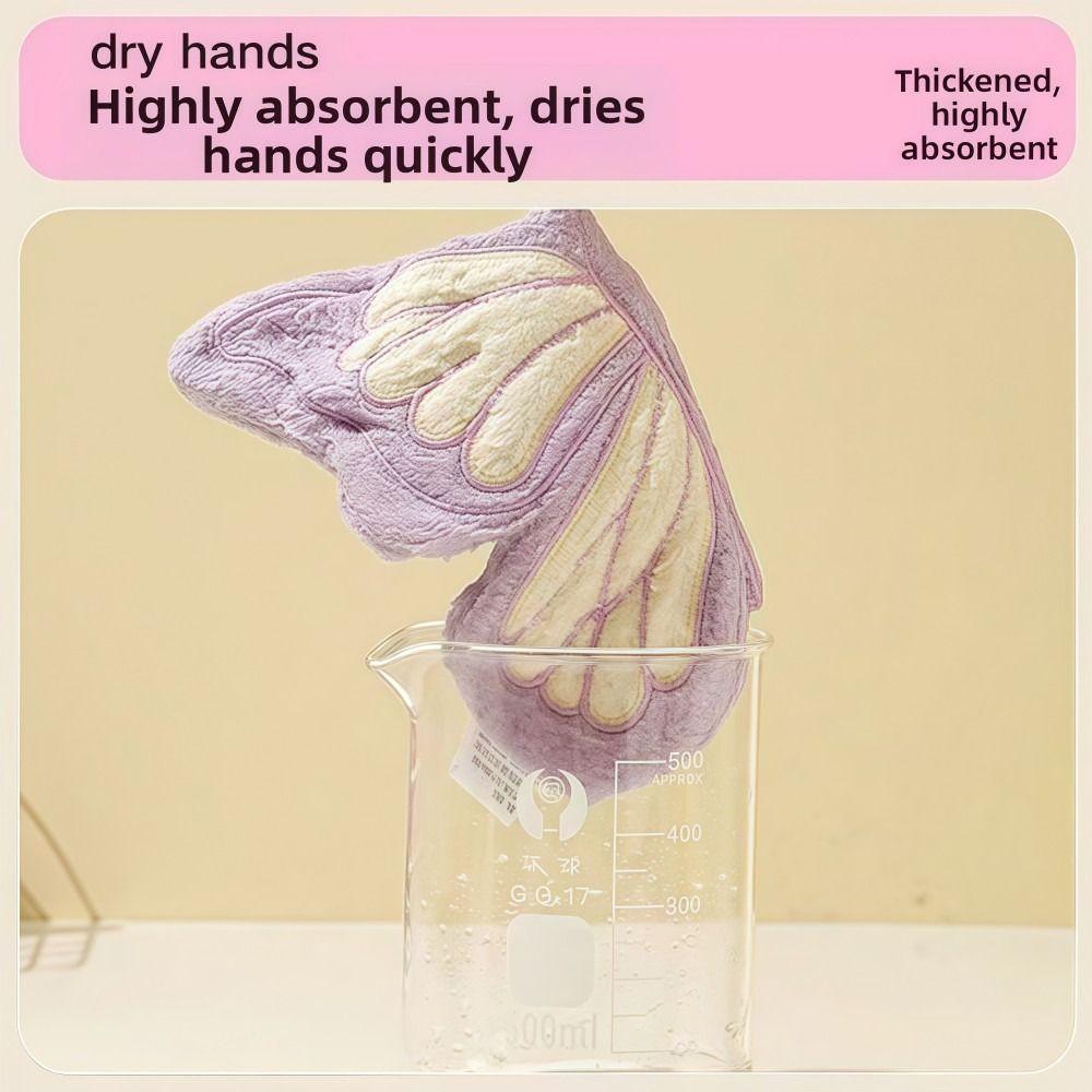 Cartoon Butterfly Shape Hand Towel Quick Drying Strong Water Absorption Bathroom Kitchen Rag Thickened Coral Fleece Washcloth