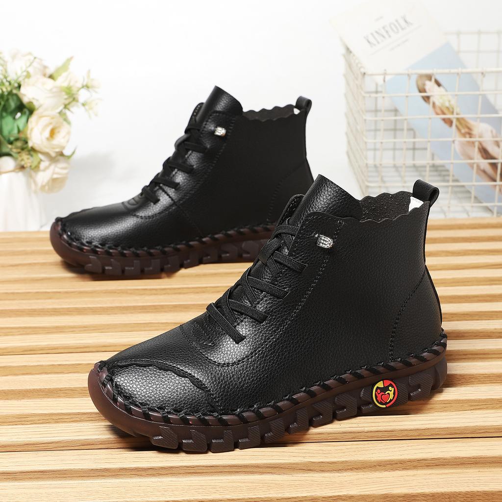 Women Shoes Autumn Red Leather Loafers for Women Lace Up Sneakers Casual Platform Women's Ankle Boots Winter High Top Sneakers