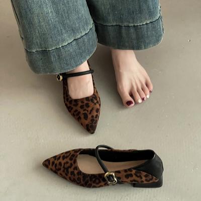 Moda stile straniero stampa leopardo tacco obliquo bocca leggera testa di borsa scarpe singole da donna autunno nuova tendenza senso del design versatili scarpe Mary Jane