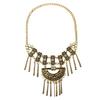 Carved Alloy Vintage Necklace With Embedded Rhinestones Decor Tassel Design