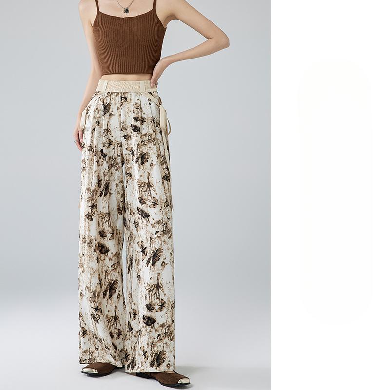 New Chinese Style Pants for Women In Summer High Waist Draping Ink Painting Wide-leg Pants To Make Them Look Slim Straight Pants