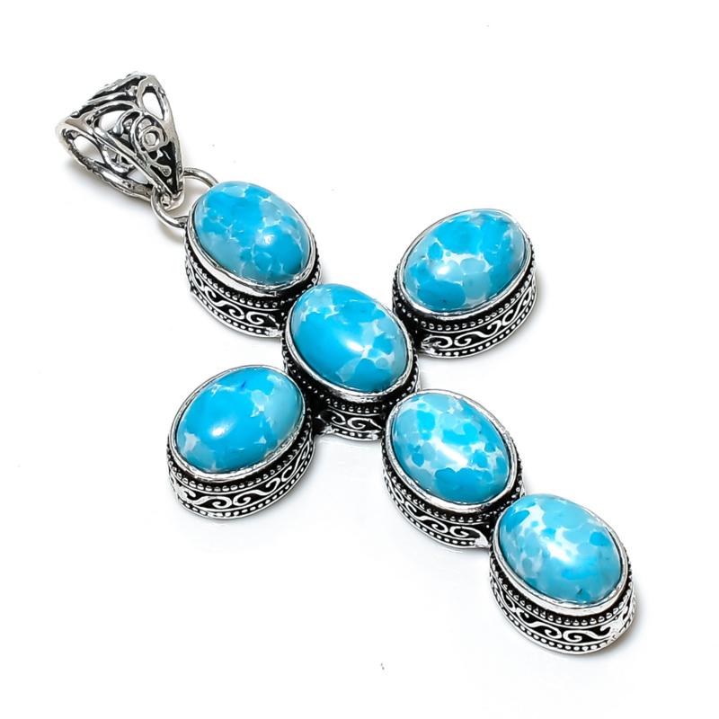 Larimar Edelstein Anhänger 925 Sterling Silber - Handgefertigtes Kreuz Design, Alltagsschmuck, Einzigartiger Larimar Anhänger Hochzeitsgeschenke