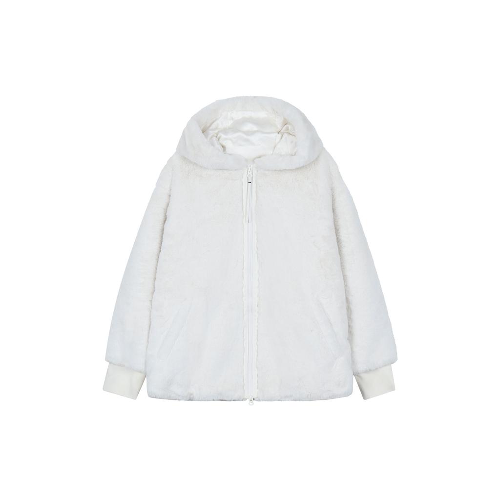 Jordan CNY Series Logo Print Faux Fur Zip-Up Hoodie Jacket Women Jackets White FB1632-151