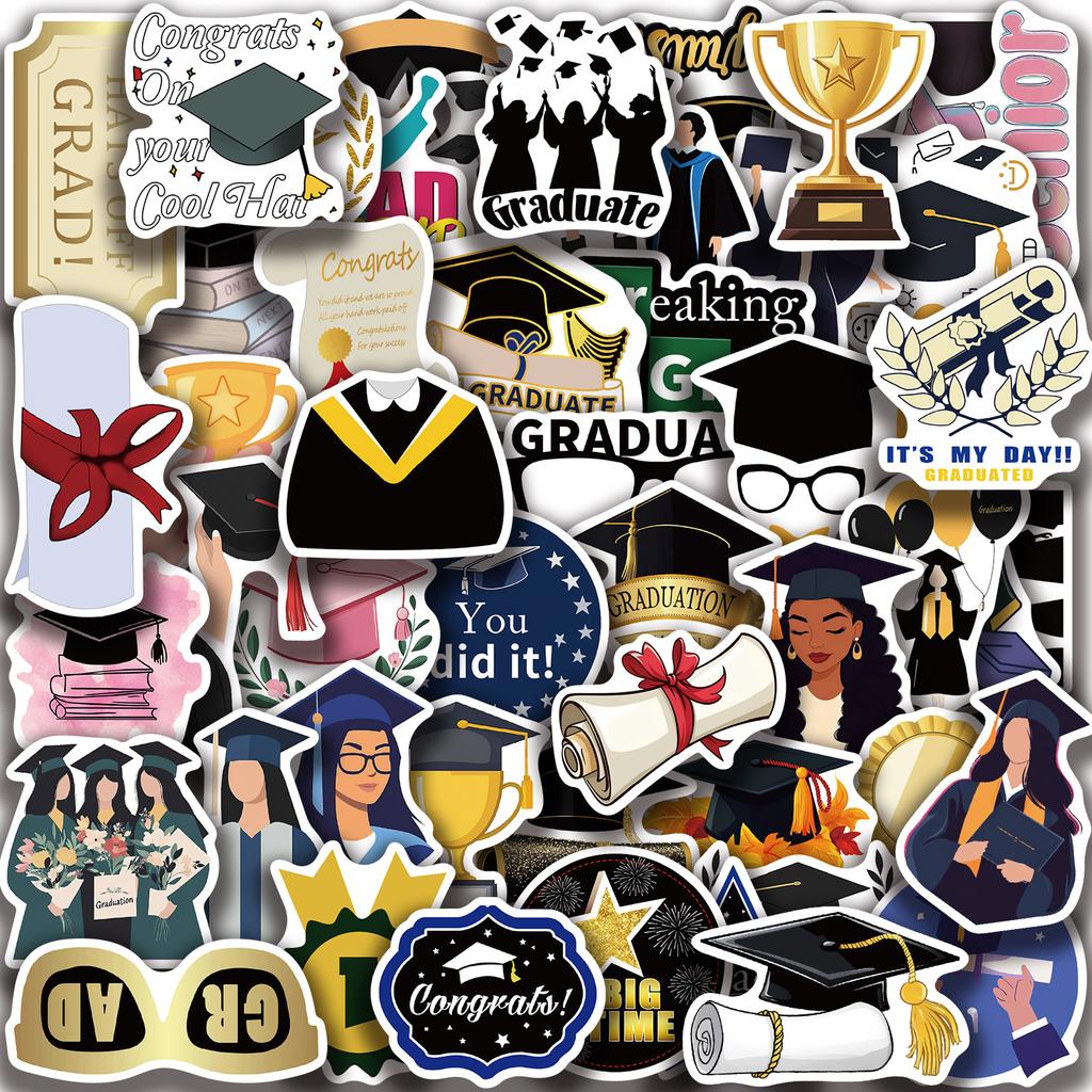 50PCS Graduation Season Stickers Students Graduation Celebration Cups Computer Cell Phone Decoration Waterproof Stickers