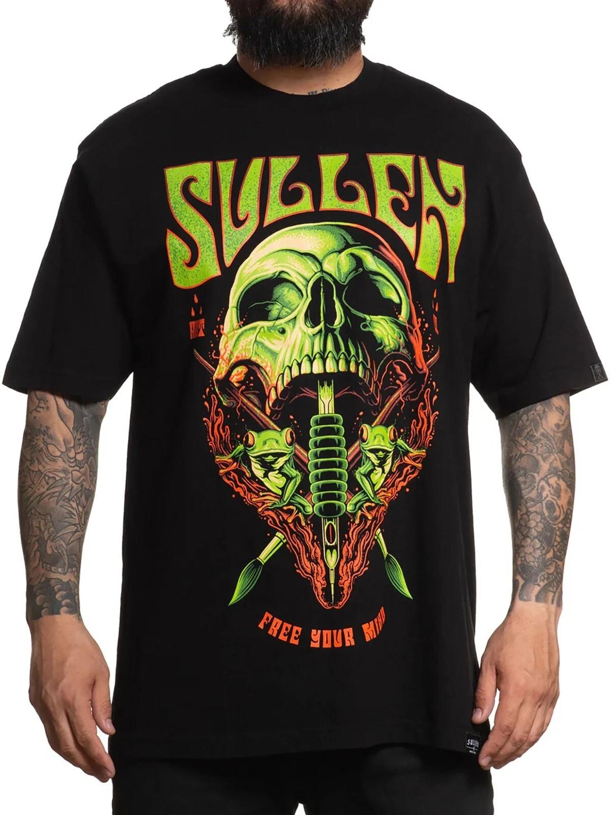

Sullen Men s Free Mind Short Sleeve Premium 1 Ton Heavyweight T-shirt Tattoo Tee XL