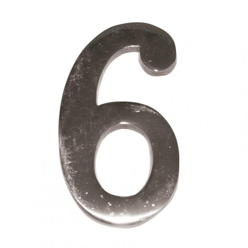 DUVER DOOR NUMBERS FROM 1 TO 9. 10cm. CHOOSE NUMBER AND FINISH. NUMBER SIX MATT NICKEL FINISH