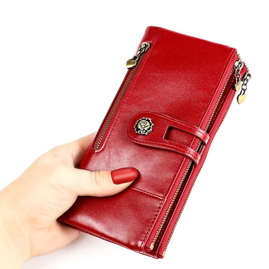 Anti Theft Brush Long Wallet, Retro Genuine Leather Women's Wallet, Korean Fashion Change Handbag