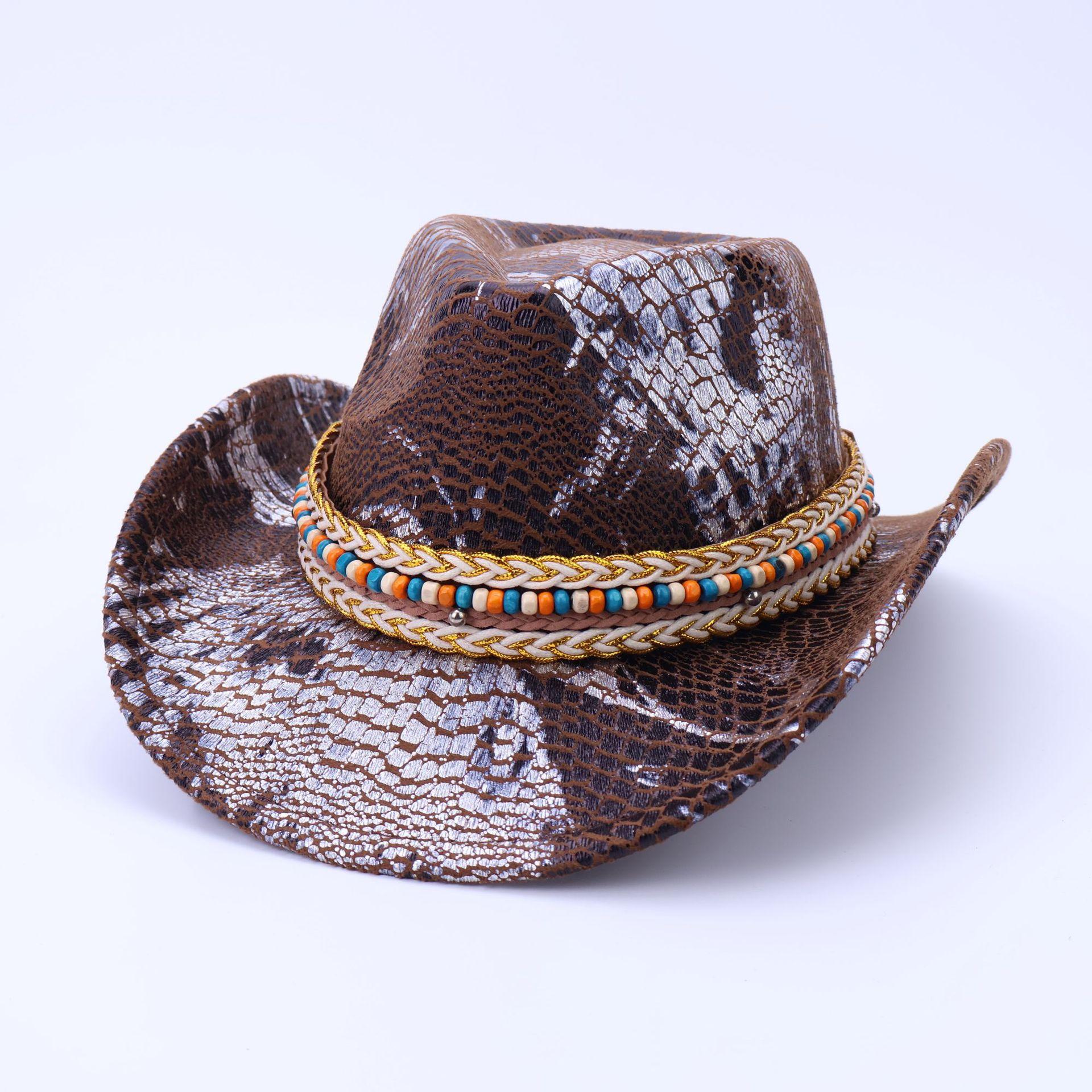 

Vintage Western Cowboy Hat Party Carnival Imitation Crocodile Pattern Cross-Border Hat Autumn And Winter Women S High-End Big Brim Top Hat M（56-58cm） темно-коричневого кольору