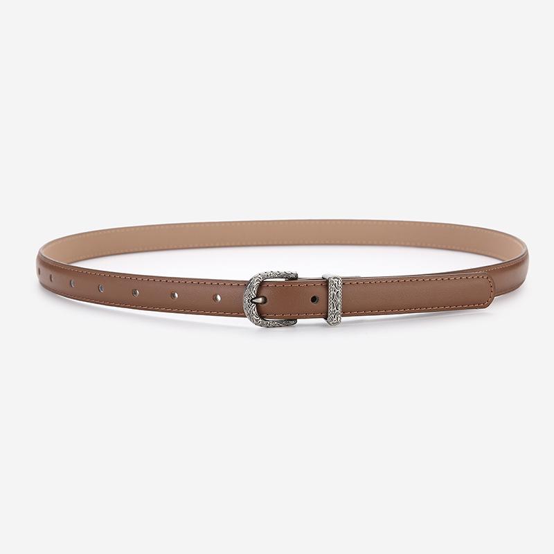 Elegant Women's Two-Layer Genuine Cowhide Leather Belt with Retro Silver Pin Buckle - Thin Decorative Accessory for Pants