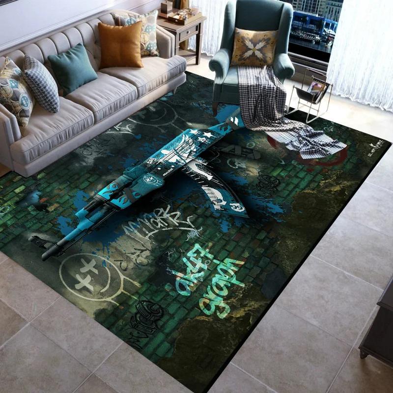 Retro Guns Pistol Ammunition Bullet Cartridge AK M4 Rug Carpet for Living Room Bedroom Decor Non-slip for Sofa Doormat Mat