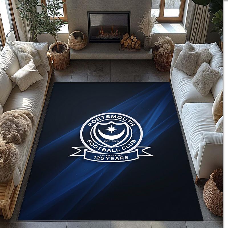 Tappeto Morbido Area Rug con Motivo Calcio Portsmouth FC Antiscivolo Tappeto per Pavimento Interno Tappetino Decorazione Sportiva per Camera da Letto