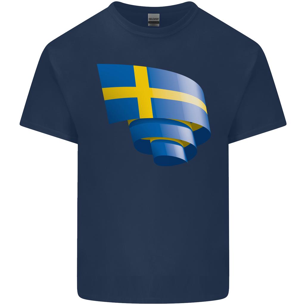 Gekräuselte Schwedische Flagge Schwedentag Fußball Unisex Leichtes Baumwoll-T-Shirt