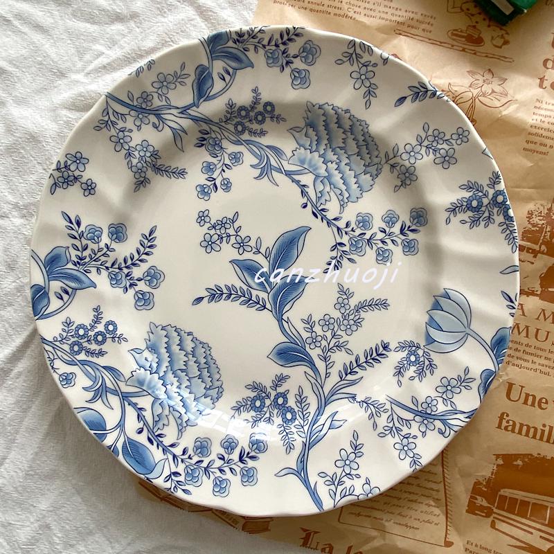 European High-Value Dinnerware Set: Underglaze Color Plate, Deep Plate, Cereal Bowl, Cup & Saucer for Desserts & Steaks.
