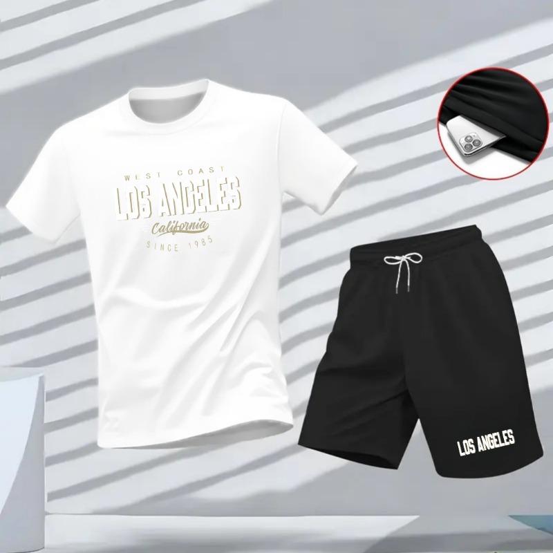 

New summer fitness sportswear for men, short-sleeved T-shirt and shorts two-piece set, breathable and quick-drying casual wear. XL