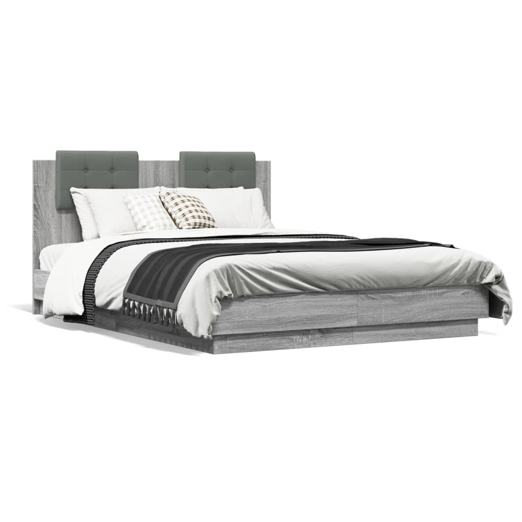 Bed Frame with Headboard Grey Sonoma 120x190 cm Wood Based Panel