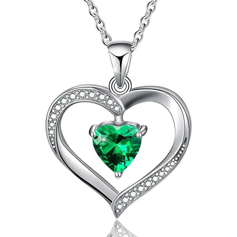 Huitan Green Heart Cubic Zirconia Love Necklace for Women Wedding Anniversary Party Elegant Female Necklaces Statement Jewelry
