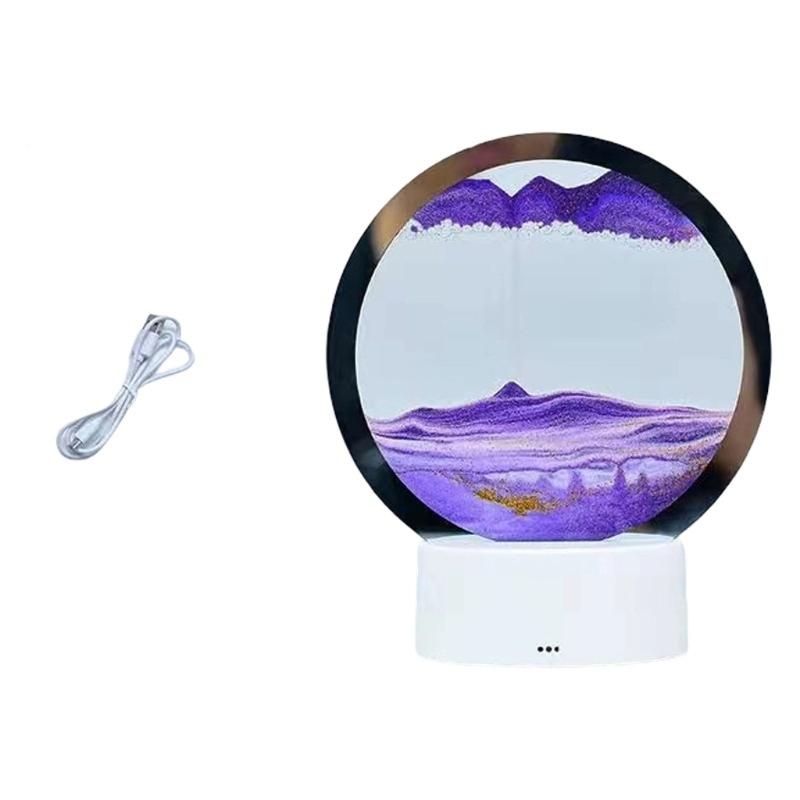Rotating Hourglasses Lights Sand Art Liquid Motion with Lights Glass Sand Picture Lamp for Desk Use, Calm Display Lights for Bedroom Study Reading