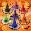 Black Halloween Witch Hat Velvet Halloween Black Cap Spider Wizard Cap  Dress Up Headgear