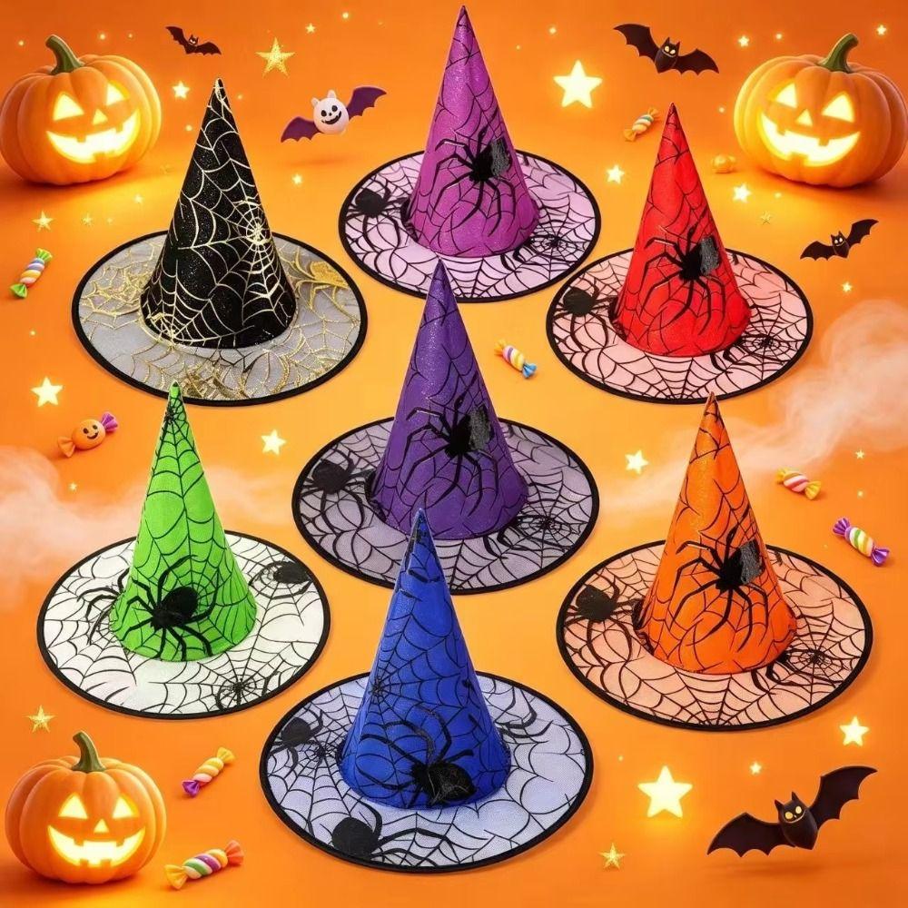 Black Halloween Witch Hat Velvet Halloween Black Cap Spider Wizard Cap Dress Up Headgear