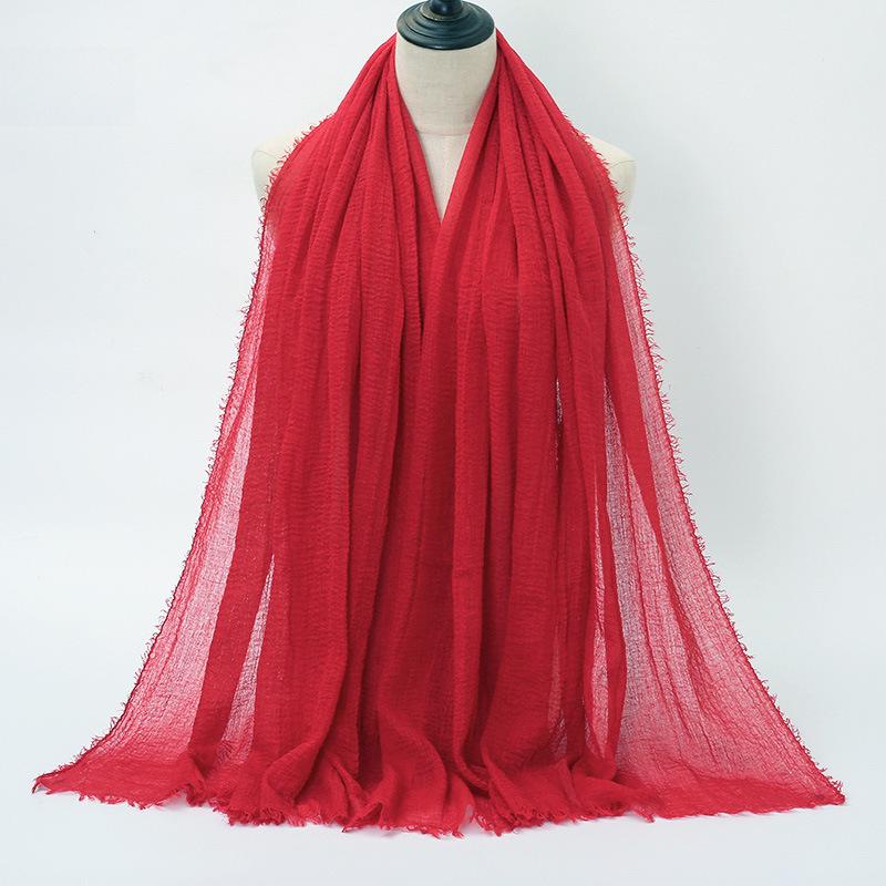 New Style Wrinkled Cotton Scarf with Fur Edge and Rayon, Large Solid Color Women's Headscarf BS414