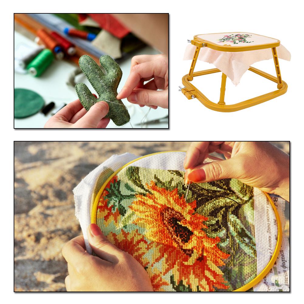 Cross Stitch Rack Multifunctional Double Layer Embroidery Frame Removable 2 Tier Square Embroidery Hoop for DIY Sewing Craft