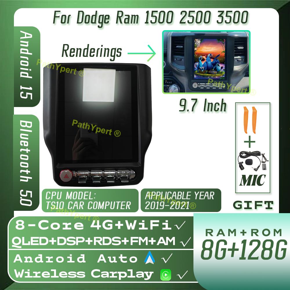 9.7"Android15 For Dodge Ram 1500 2500 3500 2019-2021 Car Radio Intelligent Systems Tesla Screen Wireless Carplay BT DSP Stereo