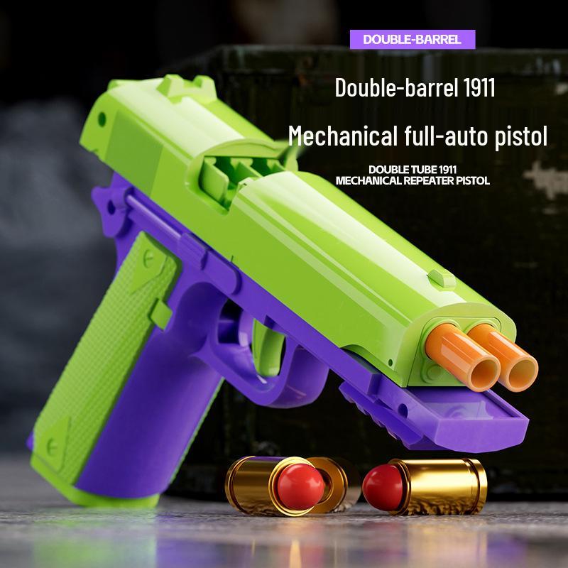 Mingjiangtang 1911 Toy Gun: Double-Barrel Ejection Carrot Design, Rapid-Fire Action for Kids.