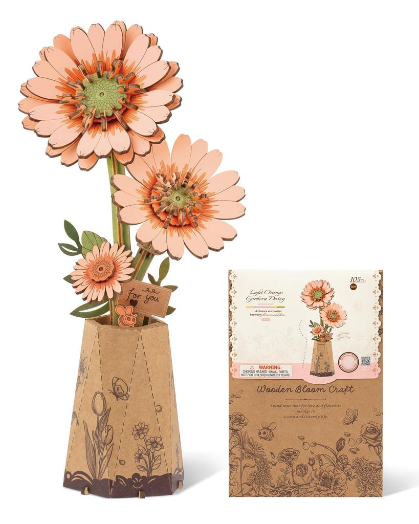 Robotime Rowood DIY 3D Wooden Puzzle for Women Family Home Decoration Building Block Kits Christmas Gifts Sakura Gerbera Daisy