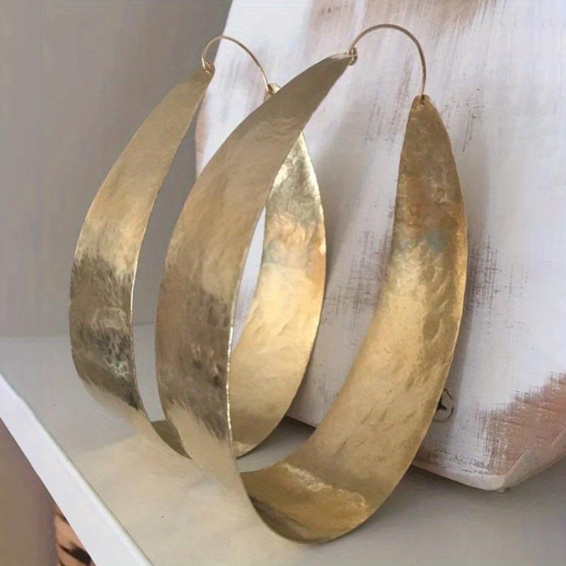 Classic Trendy Gold Color Metal Glossy Surface Carving Geometry Pattern Hoop Earrings for Women Jewelry