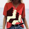 Ladies' V-neck T-shirt 3D Digital Printing Art Abstract Face Fashion Casual Trend Printed Short Sleeved Shirt