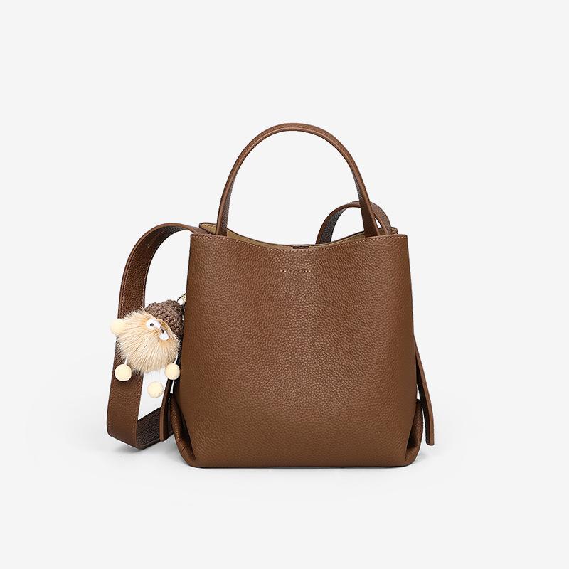 Bucket Bag Autumn and Winter New Crossbody Women's Bag Genuine Leather Large Capacity High-end Portable Shoulder Bag