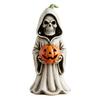 Halloween Skull Pumpkin Figurine Resin Skeleton Holding Pumpkin Statue Spooky Tabletop Ornaments for Indoor Home Decor
