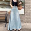 Retro Denim Mini Skirt Women's Spring Large Size Long A- Line Loose Slimming Bodycon Skirt