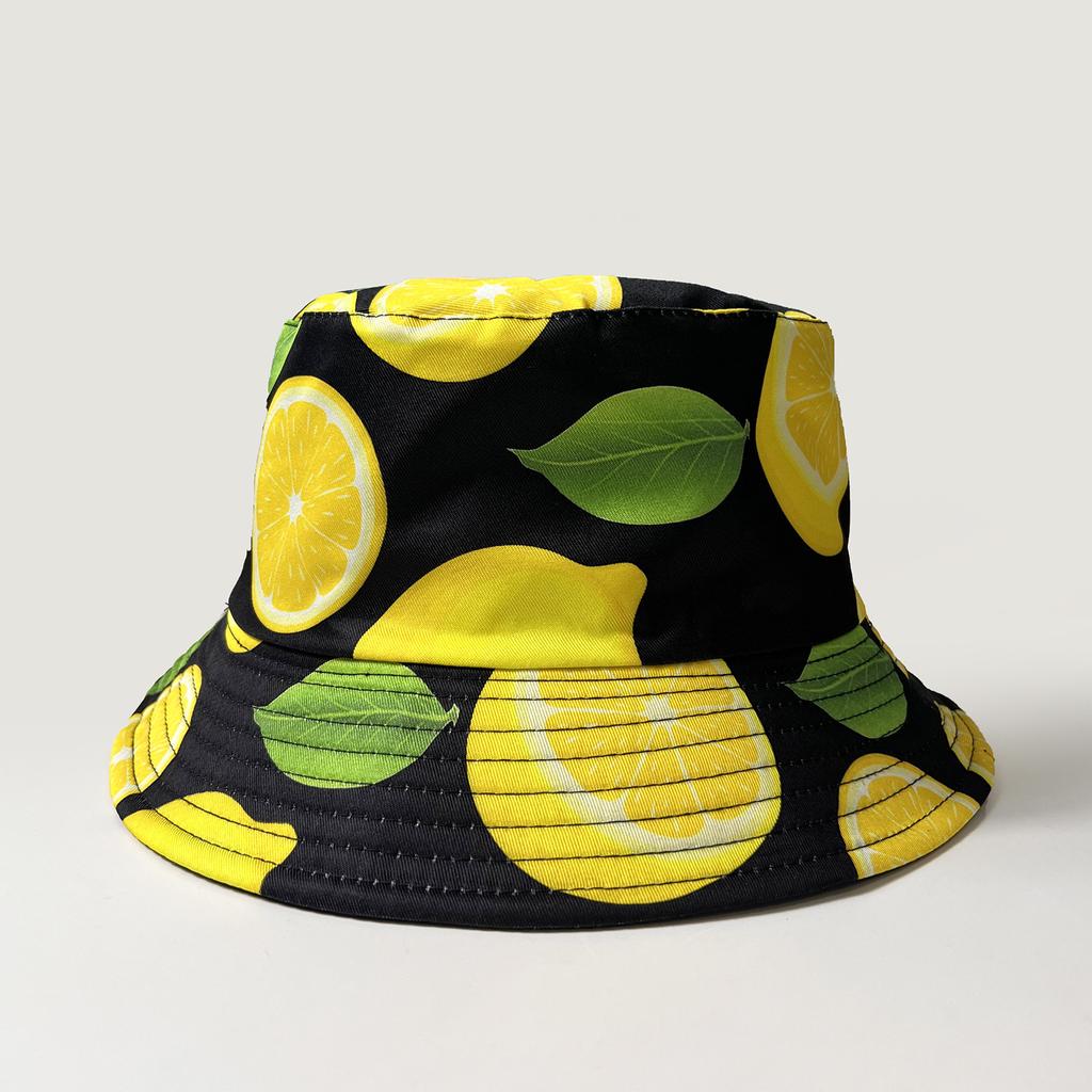 Lemon Fruit Pattern Bucket Hats for Women Men Summer Outdoor Sunscreen Reversible Fisherman Hats Female Panama Hip Hop Sun Hat