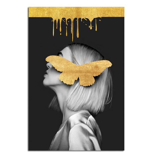 

Современная мода Холст Картина Женская фигура Портрет ПлакатЖенщины с бабочкой Желтая шляпа Плакат и принт для домашнего декора стены Без рамки 21*30cm