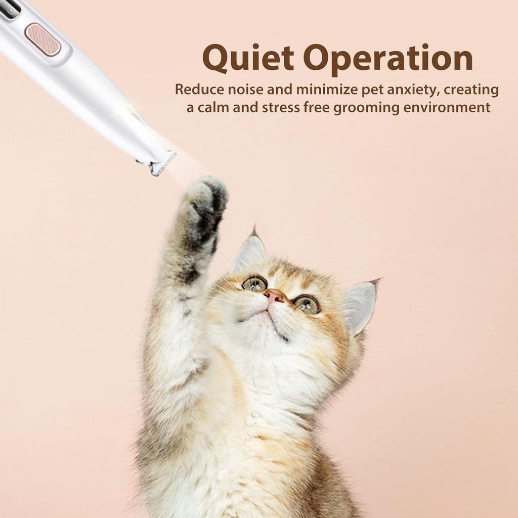 Yunir Pet Paws Trimmer, Low Noise Rechargeable Electric Trimmer with LED Light, Lubricating Oil, Brush, Safe Cat Dog Clippers for Paws Eyes Ears Face