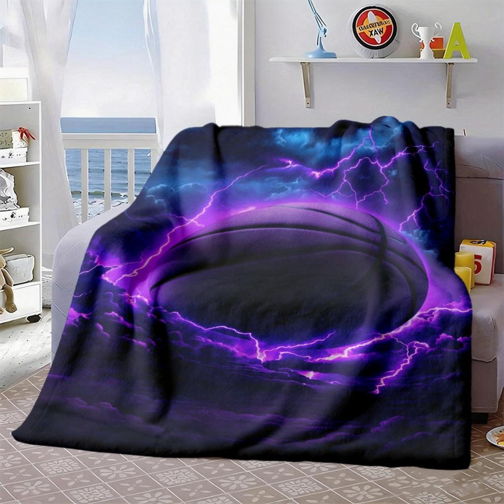 2026 New Arrivals 1pc Purple Basketball Energy Blanket - Lightweight Flannel Throw with Vibrant Digital Print, Soft & Warm All-Season Blanket for Sofa
