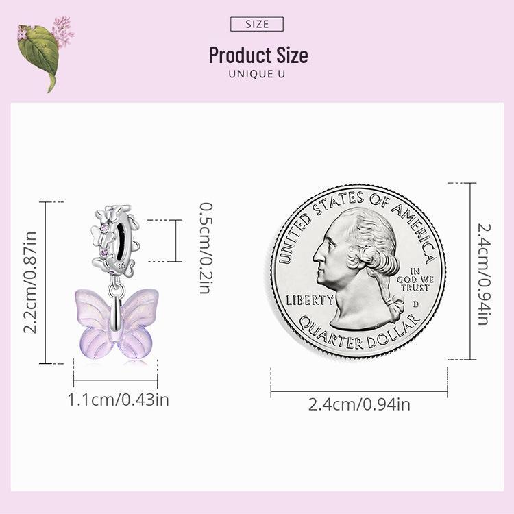 S925 Sterling Silver Exquisite Butterfly Tassel Beaded Pendant for DIY Jewelry