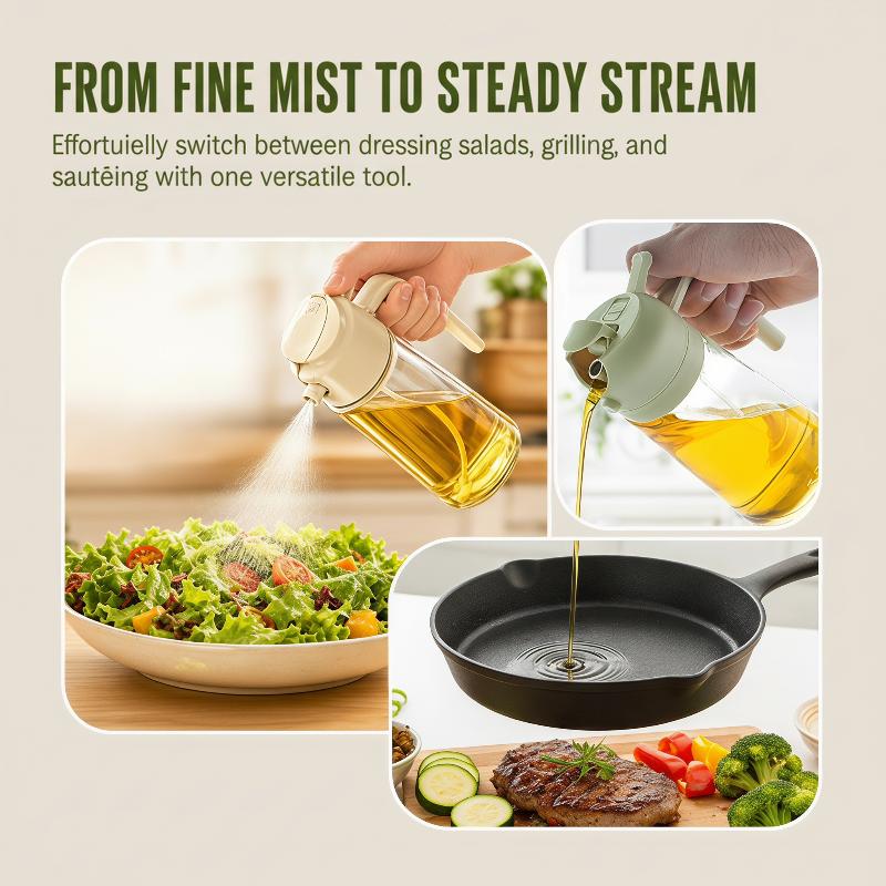 Glass Oil Spray Bottle 2 In 1 470ml Reusable Clear Oil Dispenser for Kitchen Air Fryer Grilling Roasting Food Making