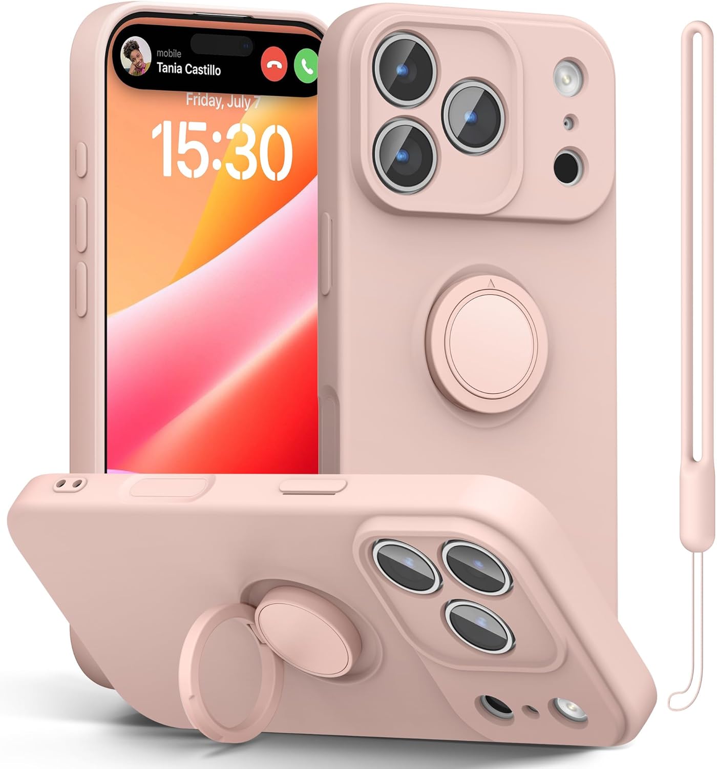 

Liquid Silicone Phone Case For iPhone 17 Air 16 15 Pro Max With Ring Holder & Camera Lens Protection, 360° Rotatable Stand Cover For iPhone 17 ProMax