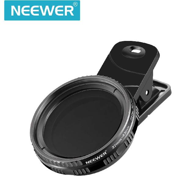 NEEWER 37mm Clip On ND2-ND400 Phone Lens ND Filter Kit: Variable Neutral Density Filter with Phone Clip Compatible with iPhone 15 14 13 Samsung S24
