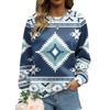 Bohemian Women's Autumn And Winter Round Neck Long Sleeved Fashions Retro Color Blocked Printed Sweatshirt Casual Top