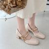 Fashion Ladies Summer Footwear on Heeled Pumps Shoes for Women 2025 with Straps Cute Square Heels Bow High Mary Jane Offer