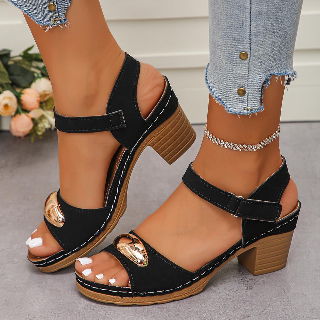 Thick-heeled Sandals Women Wear The New 2025 Summer Thick-heeled Plus-size High-heeled Sandals for Women