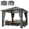 Pavilion With Polycarbonate Roof Curtains With Fly Screen Aluminum Frame Dark Gray 3 X 3 M