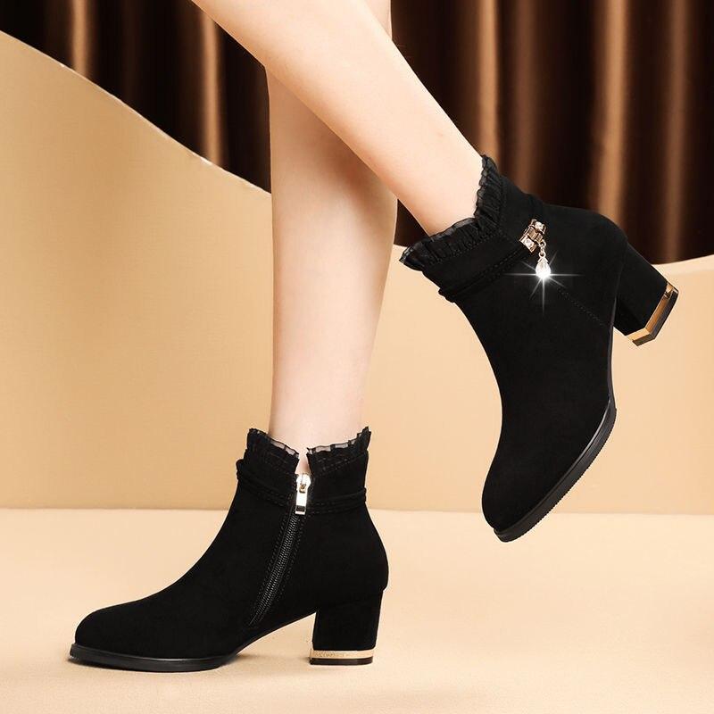 Plus Size Winter Casual Women Pumps Warm Ankle Boots Waterproof High Heels Snow Shoes