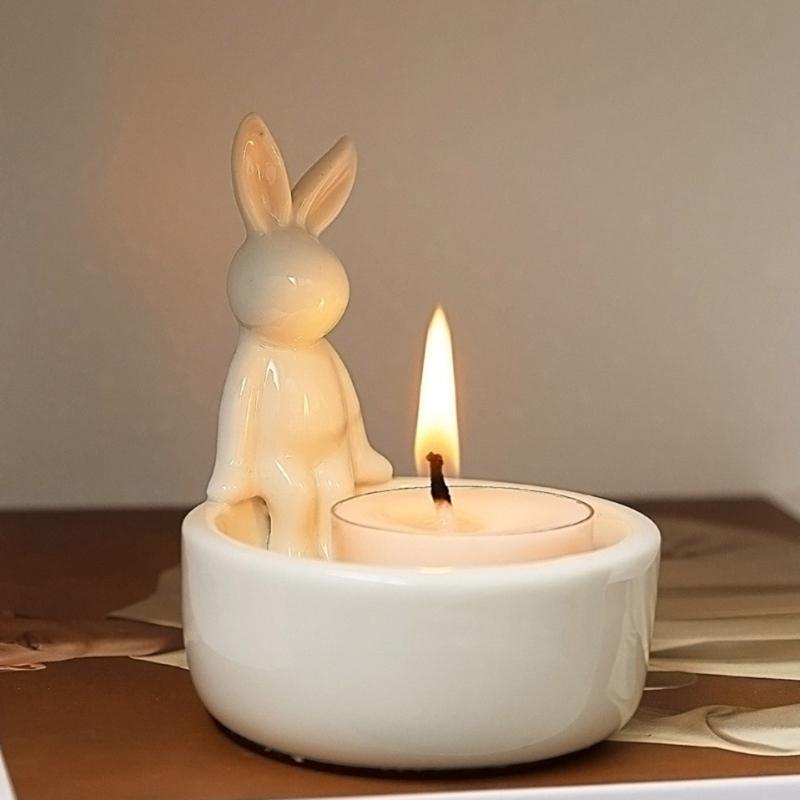 Lovely Candle Stand Ceramic Rabbit Tealight Holder for Easter and Everyday Use Decorative Candlestick
